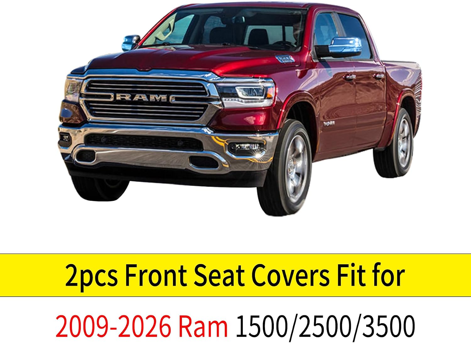 Thumbnail 5 de YIERTAI Faux Leather Car Seat Covers for Dodge Ram (2009-2026) Red Front Seat Set