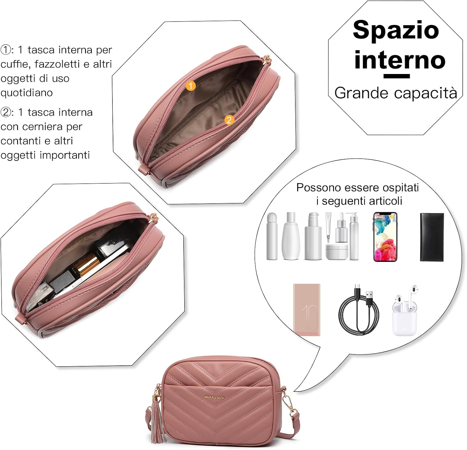 Thumbnail 2 de Miss Lulu Borsa Tracolla Donna Nero Piccola: PU morbido, versatilità e stile discreto