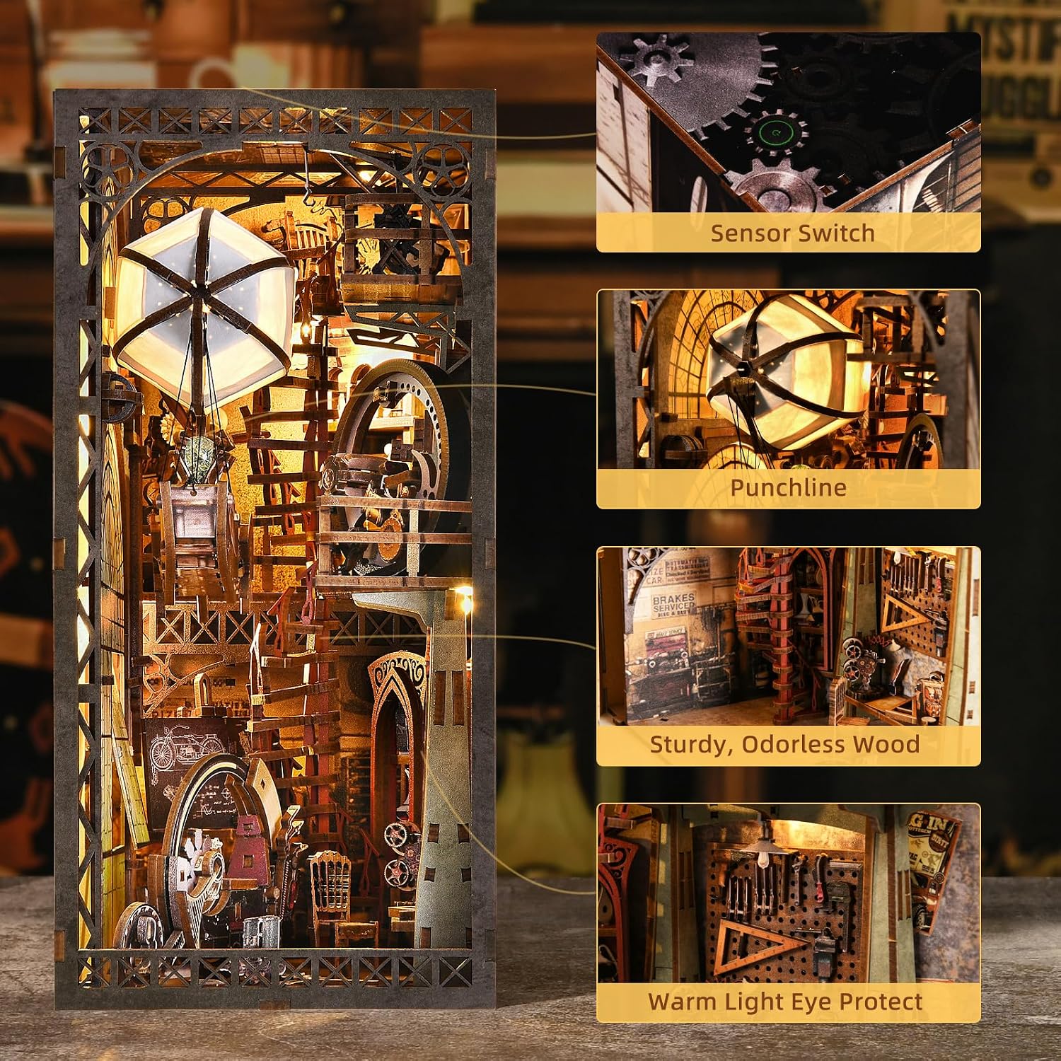 Detalle de ETKVR Kit Book Nook in legno fai-da-te per fermalibri e decorazione da libreria