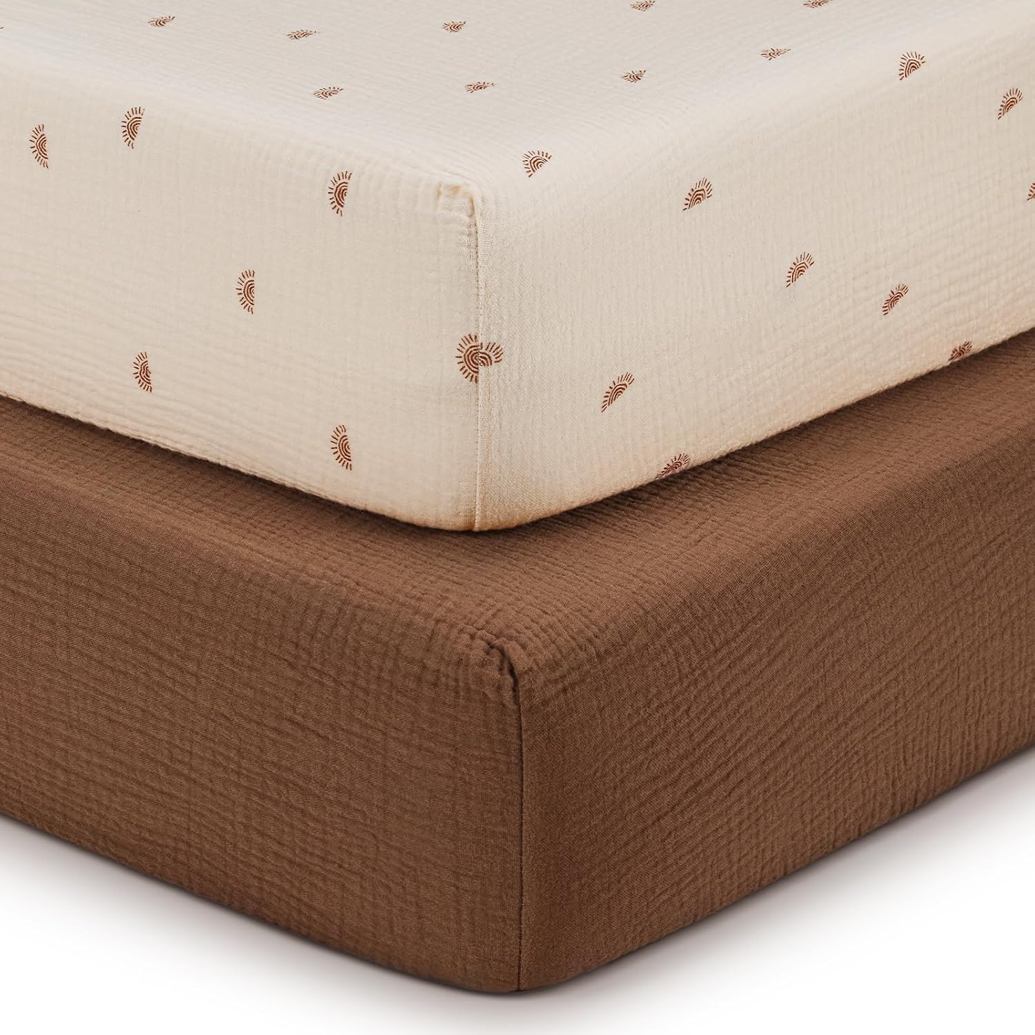 Detalle de Blissful Diary Muslin Crib Sheets (Boho Neutral) for 52''x28'' Standard Crib Mattress, 2-Pack (Sunshine & Brown)