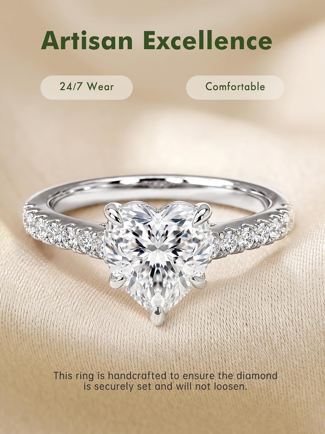 Detalle de MystiqueMark Heart-Cut Moissanite Ring, Sizes 5–10