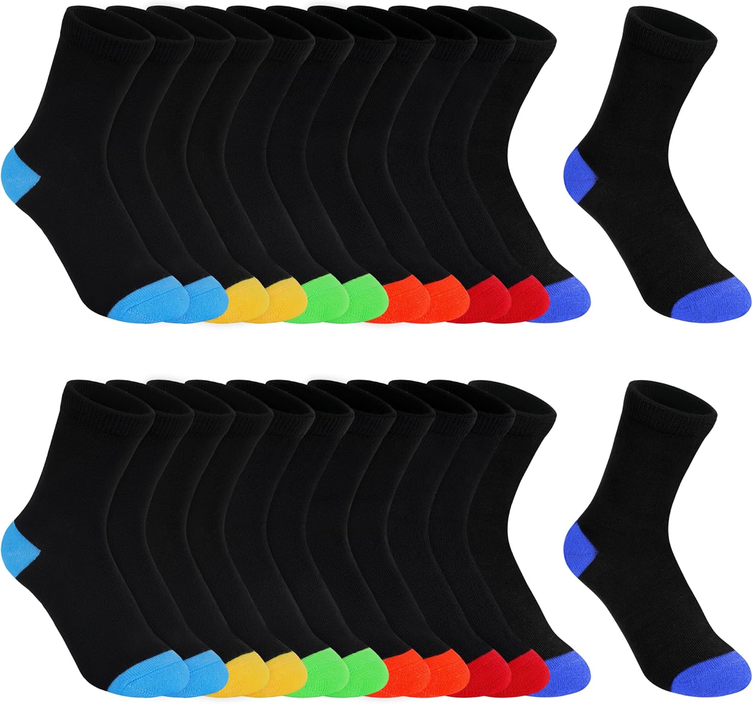Thumbnail 6 de TRAMLE Boys Black Socks 12 Pairs – Colourful Heel & Toe, Soft and Durable Everyday Kids Socks