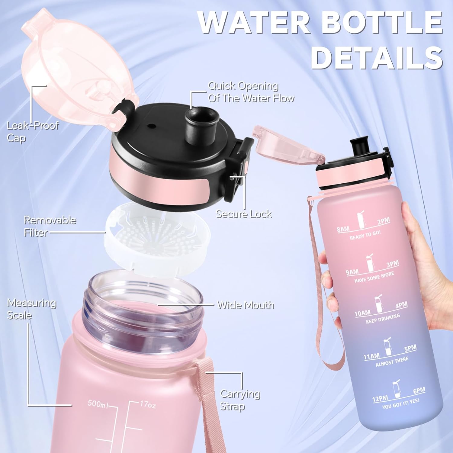 Detalle 2 de Botella de Agua 500ml Infantil con Filtro 🚰