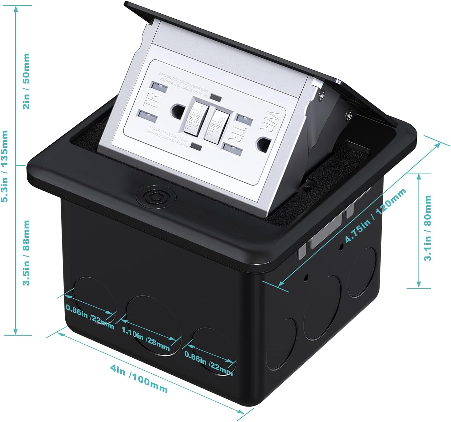 Detalle de WEBANG Pop-Up Floor Outlet, 15 A GFCI, Black Stainless Steel Cover