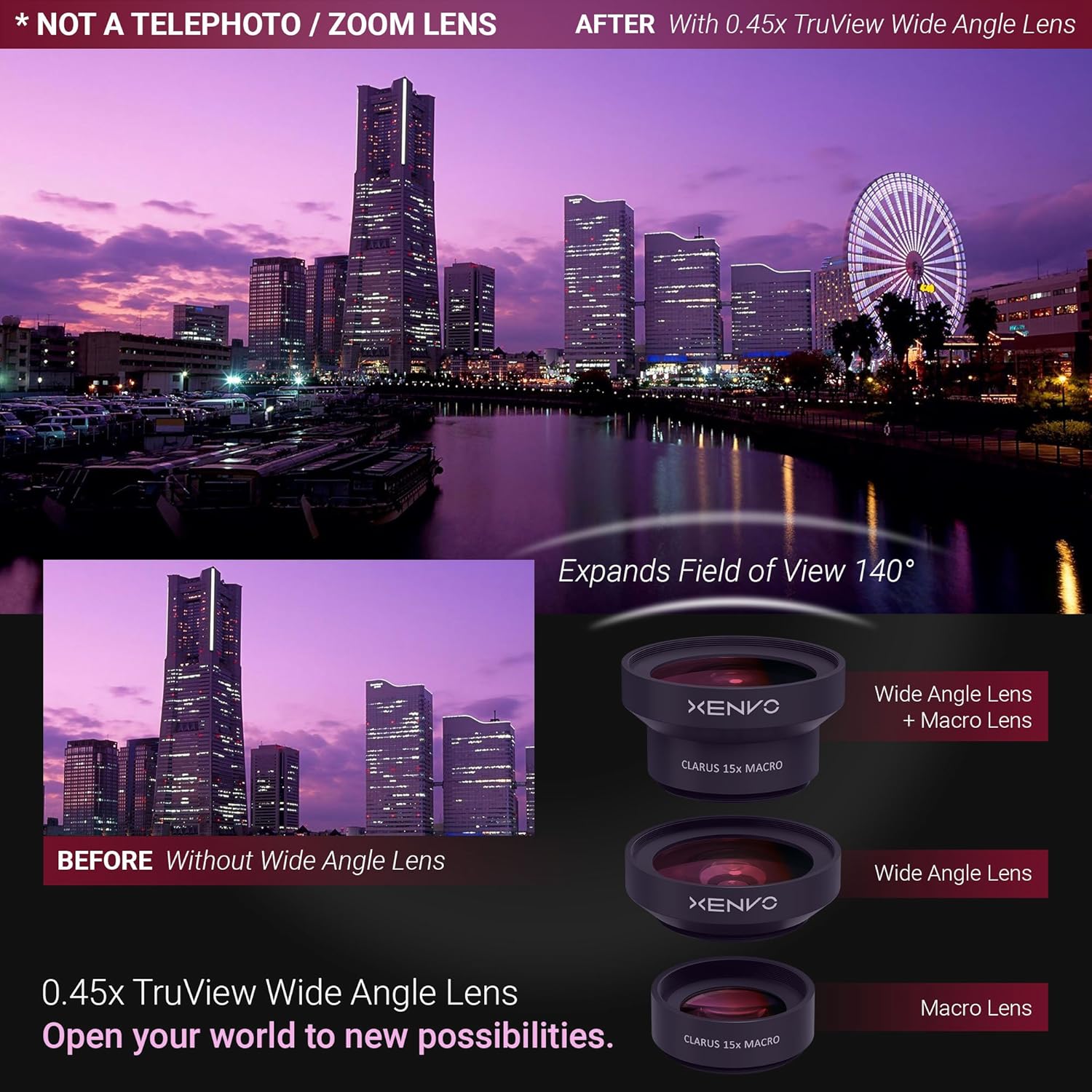 Thumbnail 2 de Xenvo Pro Lens Kit for iPhone and Android: Macro and Wide Angle with LED Light