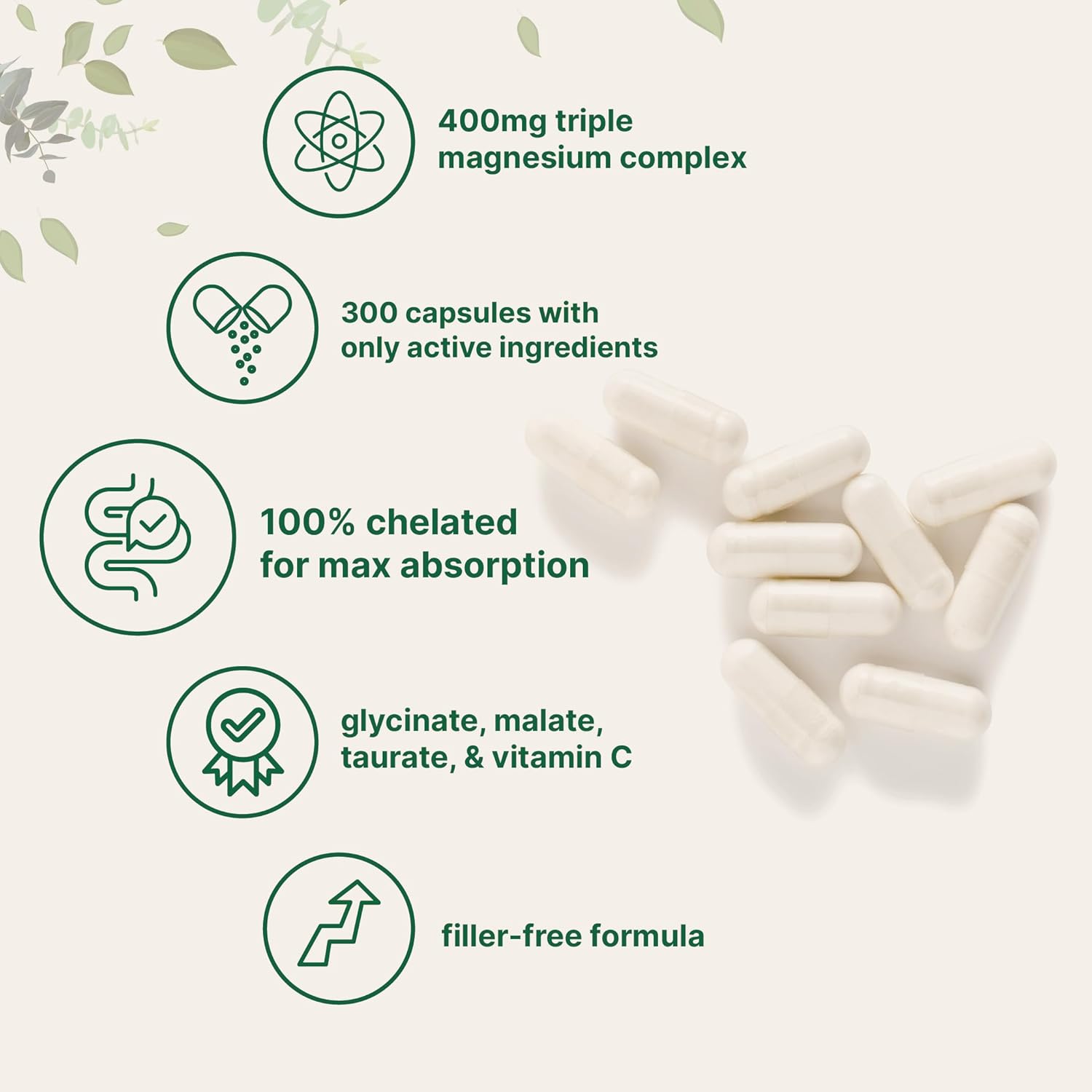 Detalle de Micro Ingredients Pure Magnesium Complex: Triple Magnesium Formula (300 Capsules)