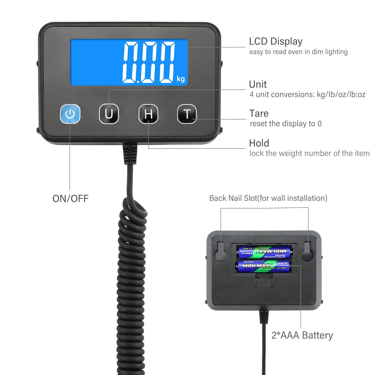 Thumbnail 1 de Anesty 200KG Parcel Scales with 10g Accuracy – Digital postal and parcel scale with LCD, hold/tare and USB or battery power