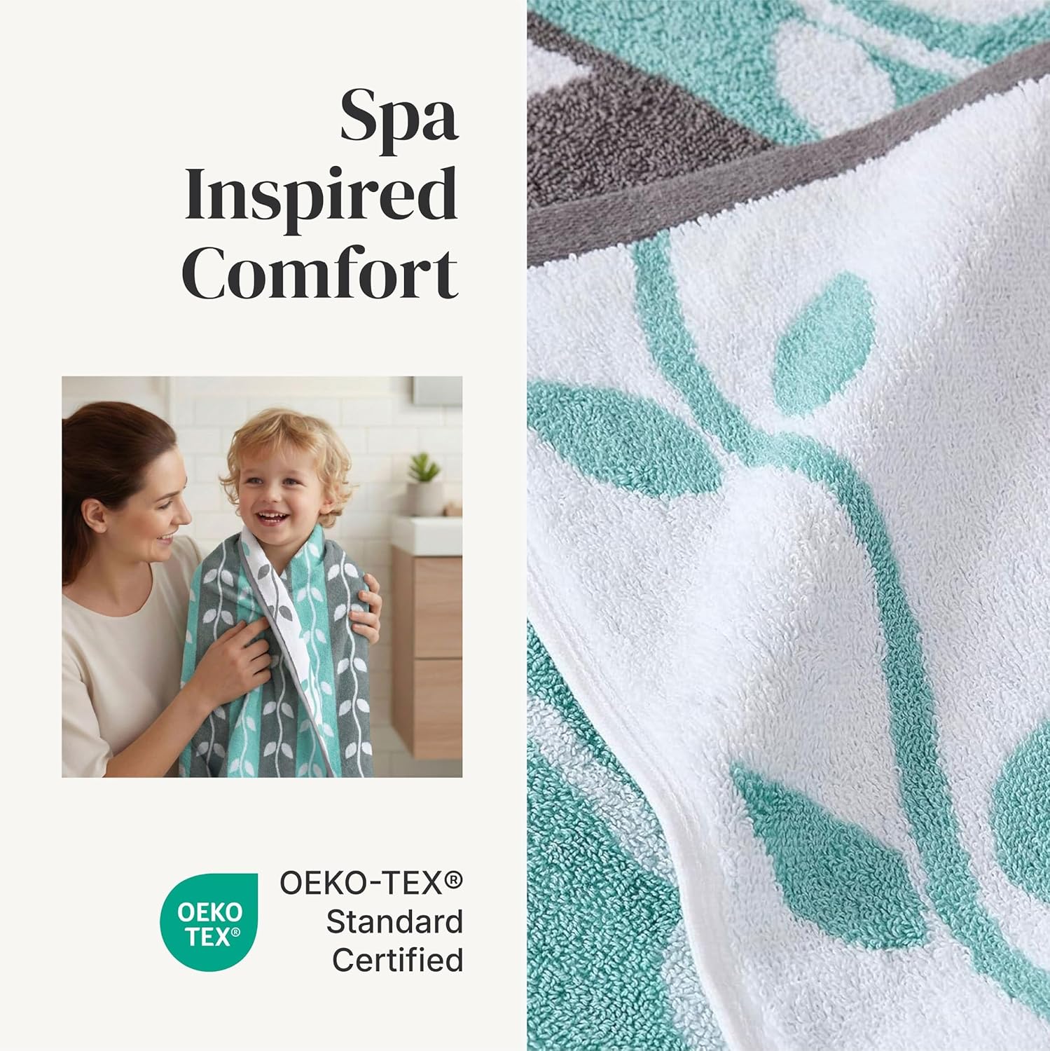 Thumbnail 3 de Modern Threads Natural Vine 6-Piece Cotton Towel Set (Aqua) – 2 Bath, 2 Hand, 2 Washcloths