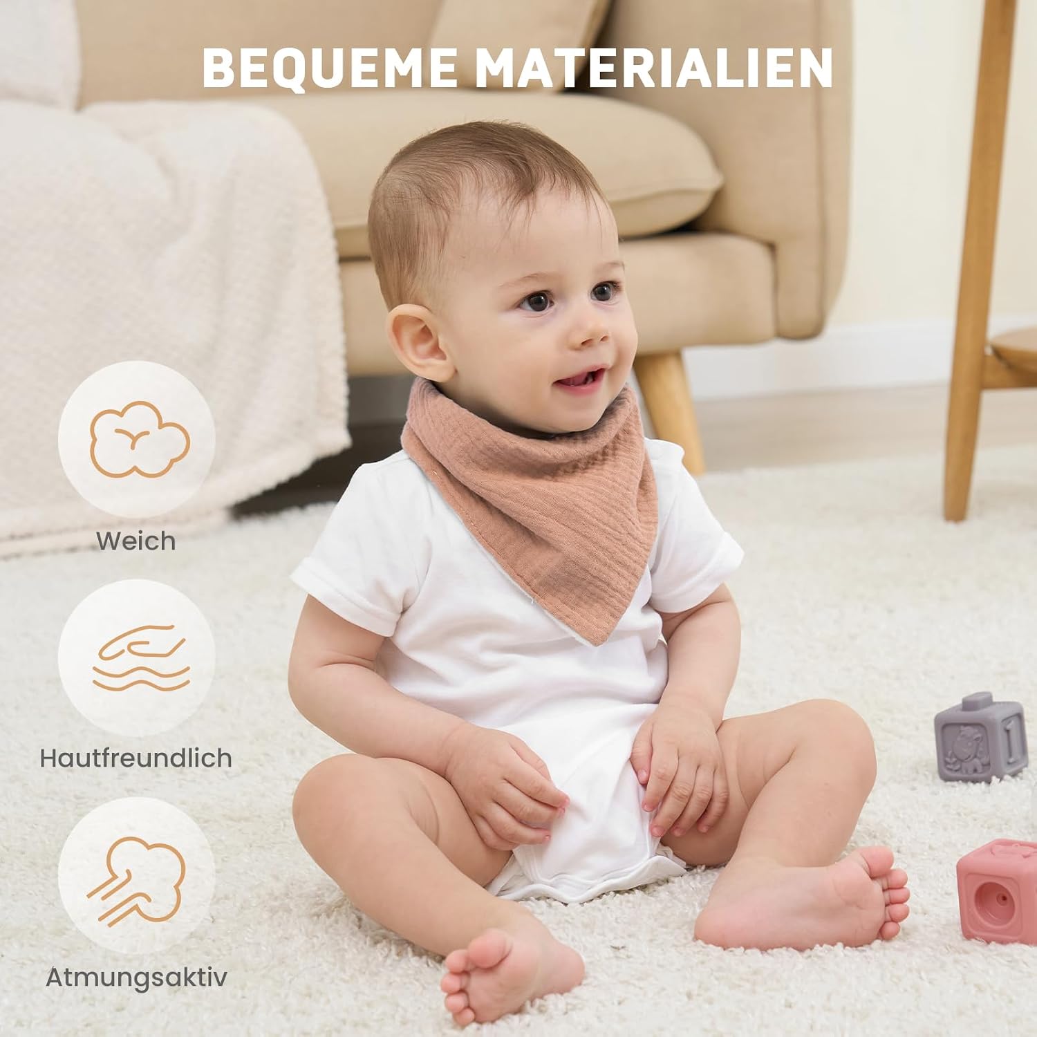 Detalle 2 de IKWOLETI Lätzchen Dreieckstuch Musselin 8er Pack