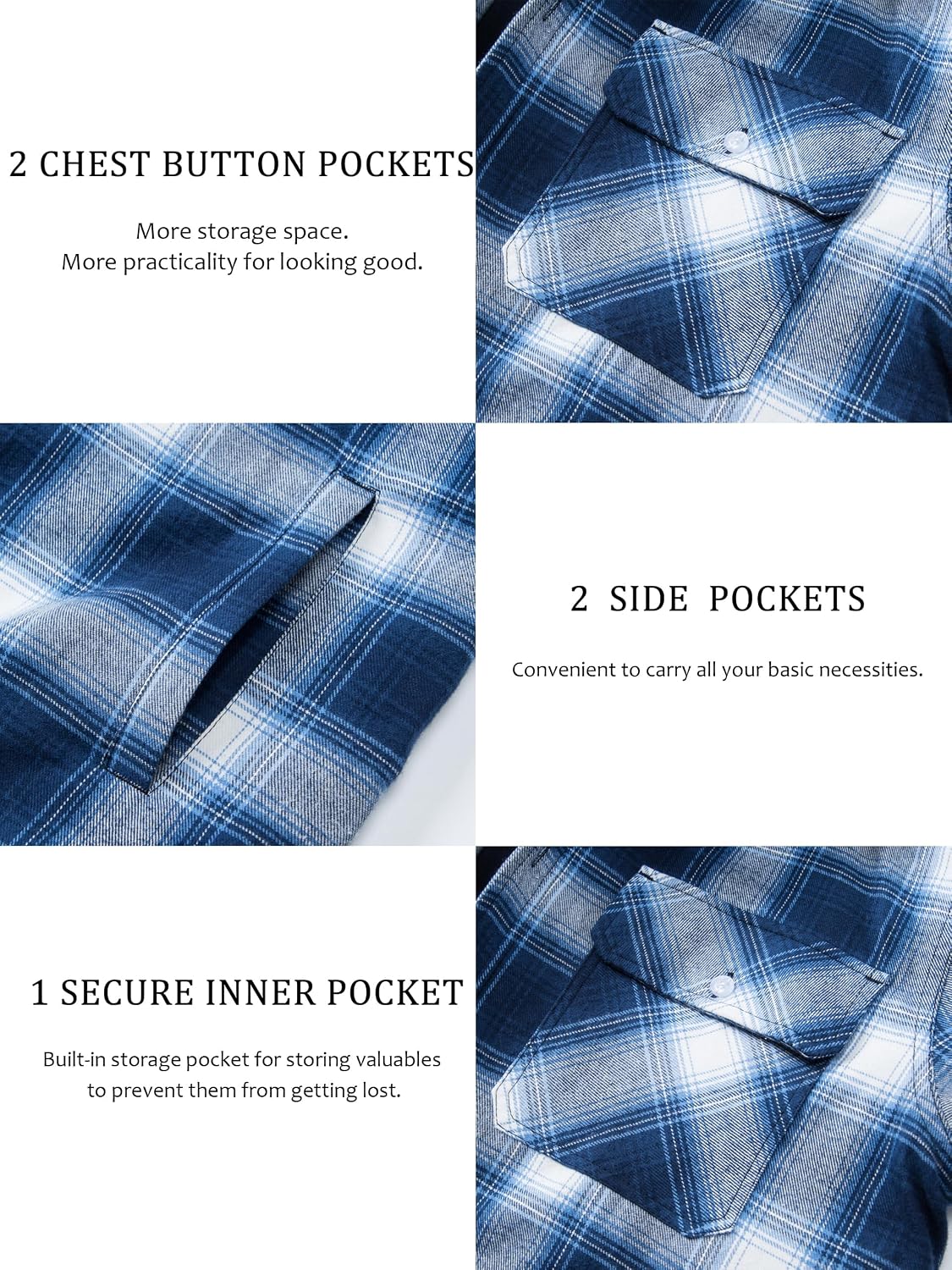 Detalle 1 de TACVASEN Men's Quilted-Lined Plaid Flannel Shacket with Detachable Hood