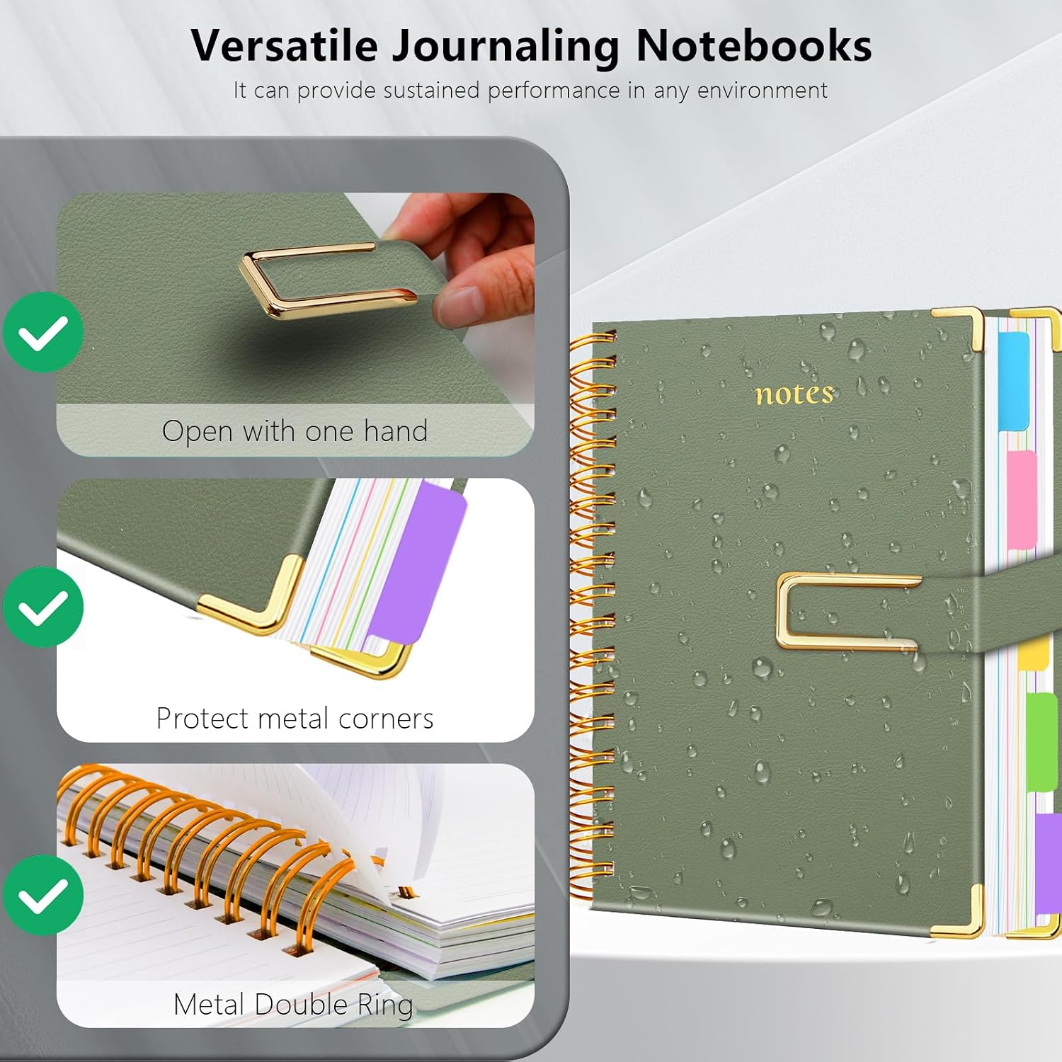 Thumbnail 5 de Veytust Hardcover Spiral Notebook, 8 x 10 in, 300 Pages, Sage Green