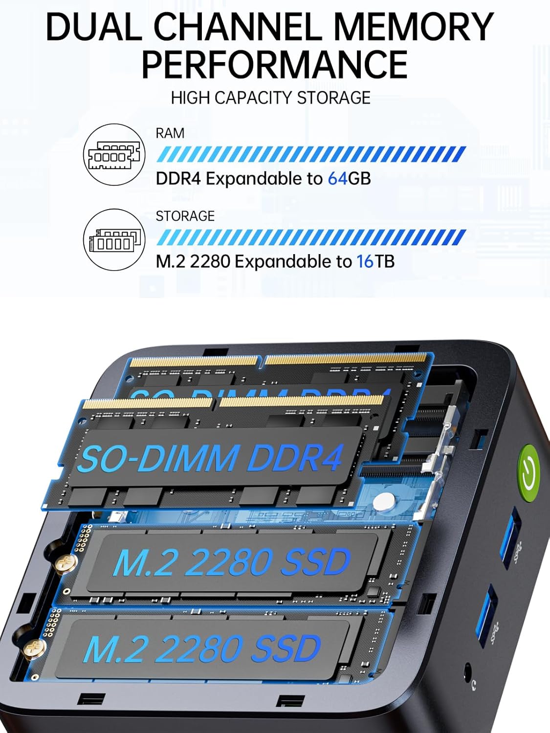 Detalle de GMKtec Nucbox G10 Mini-PC: 1TB PCIe 3.0x4 SSD, Ryzen 5 3500U, 16GB RAM