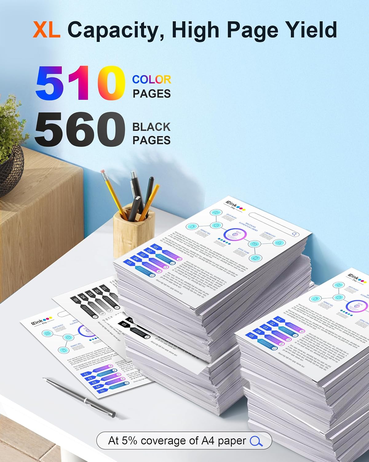 Detalle de E-Z Ink Pro LC401XL LC401 Ink Cartridges, 8-Pack, High-Yield Black and Color