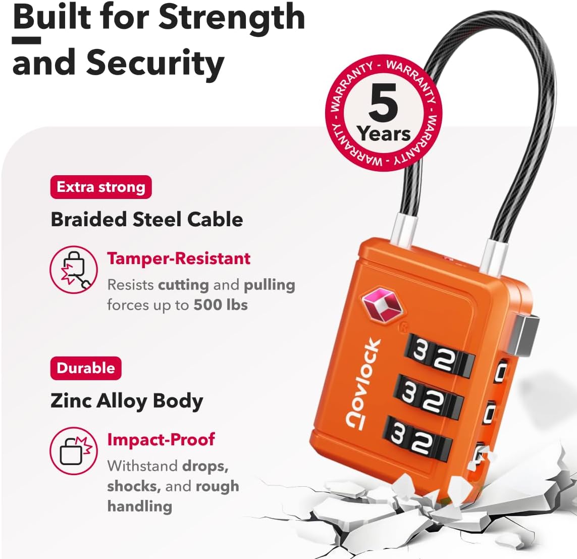Thumbnail 3 de NOVLOCK TSA Approved Luggage Lock – Orange 1-Pack