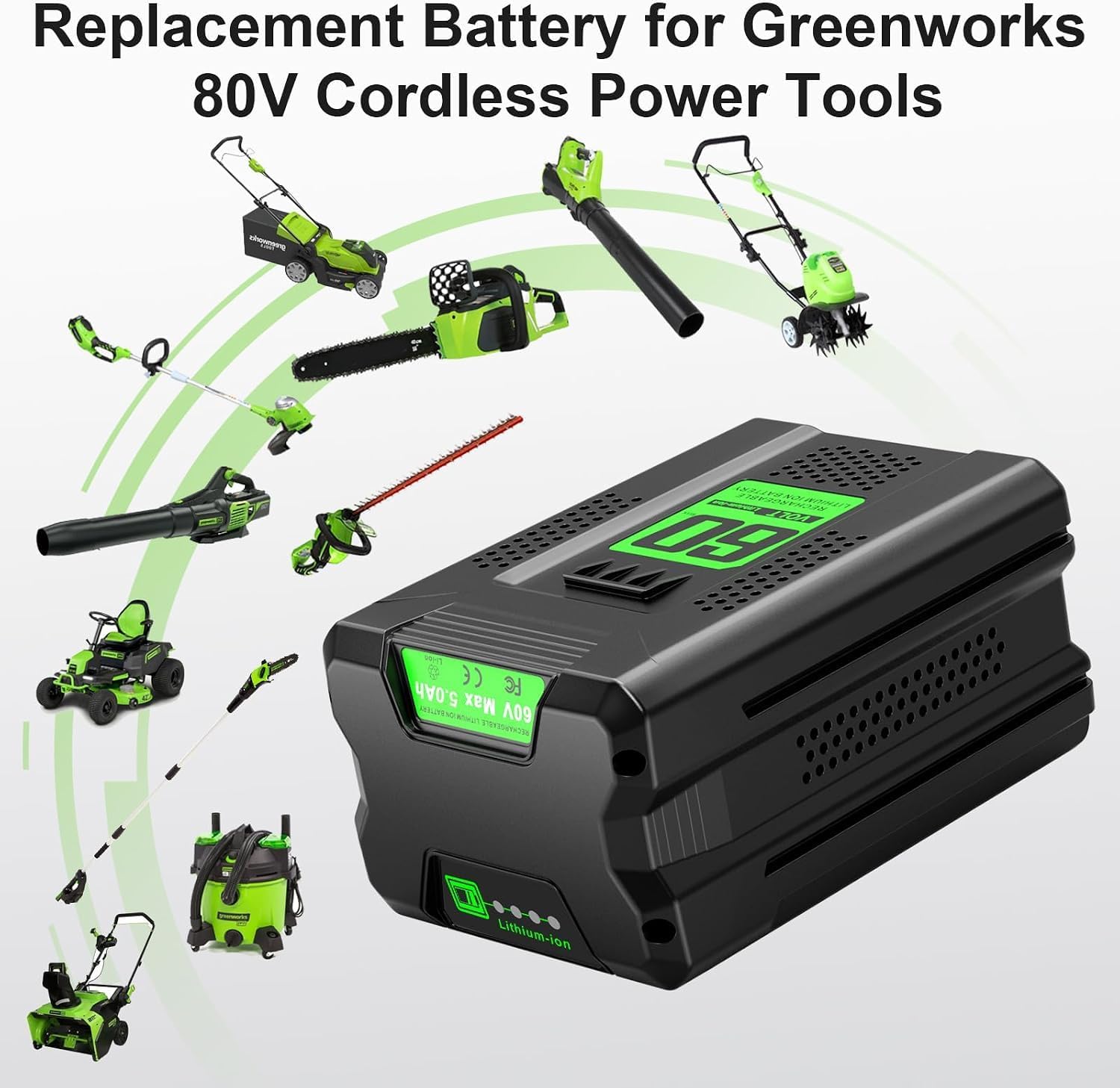 Detalle 2 de Vpment 60V 5.0Ah Replacement Battery for Greenworks Tools, Rechargeable NiMH