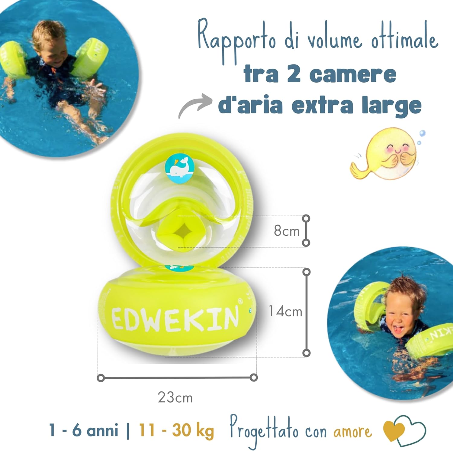 Detalle de EDWEKIN Braccioli da nuoto Goldi: sicurezza, comfort e divertimento per i piccoli