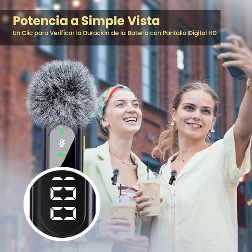 Thumbnail 1 de YEJATA Micrófono inalámbrico dual con pantalla y cancelación de ruido 360° para dispositivos Apple, Android y PC