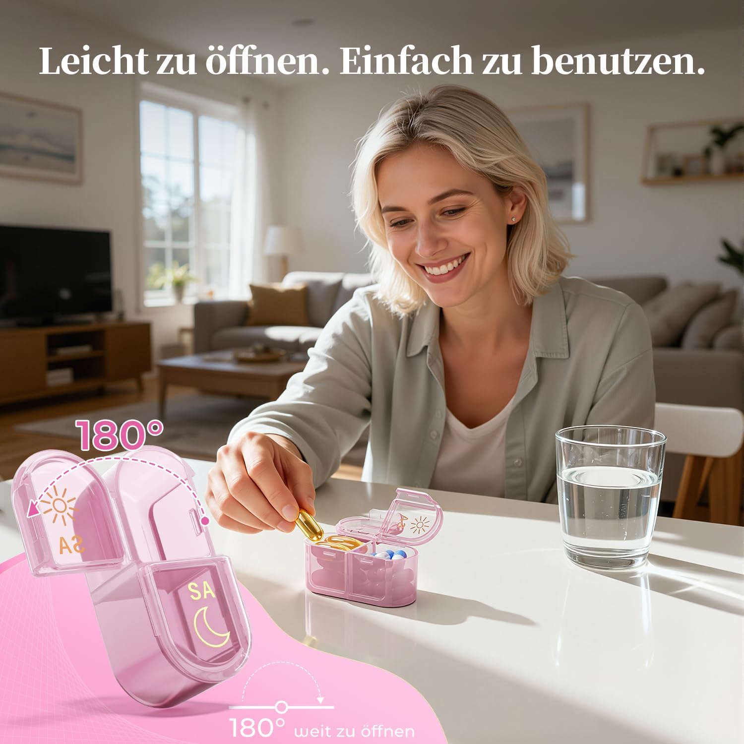 Thumbnail 2 de Betife Tablettenbox für 7 Tage (2× täglich) mit 2 Schublenboxen, 14 Fächer für unterwegs – violett