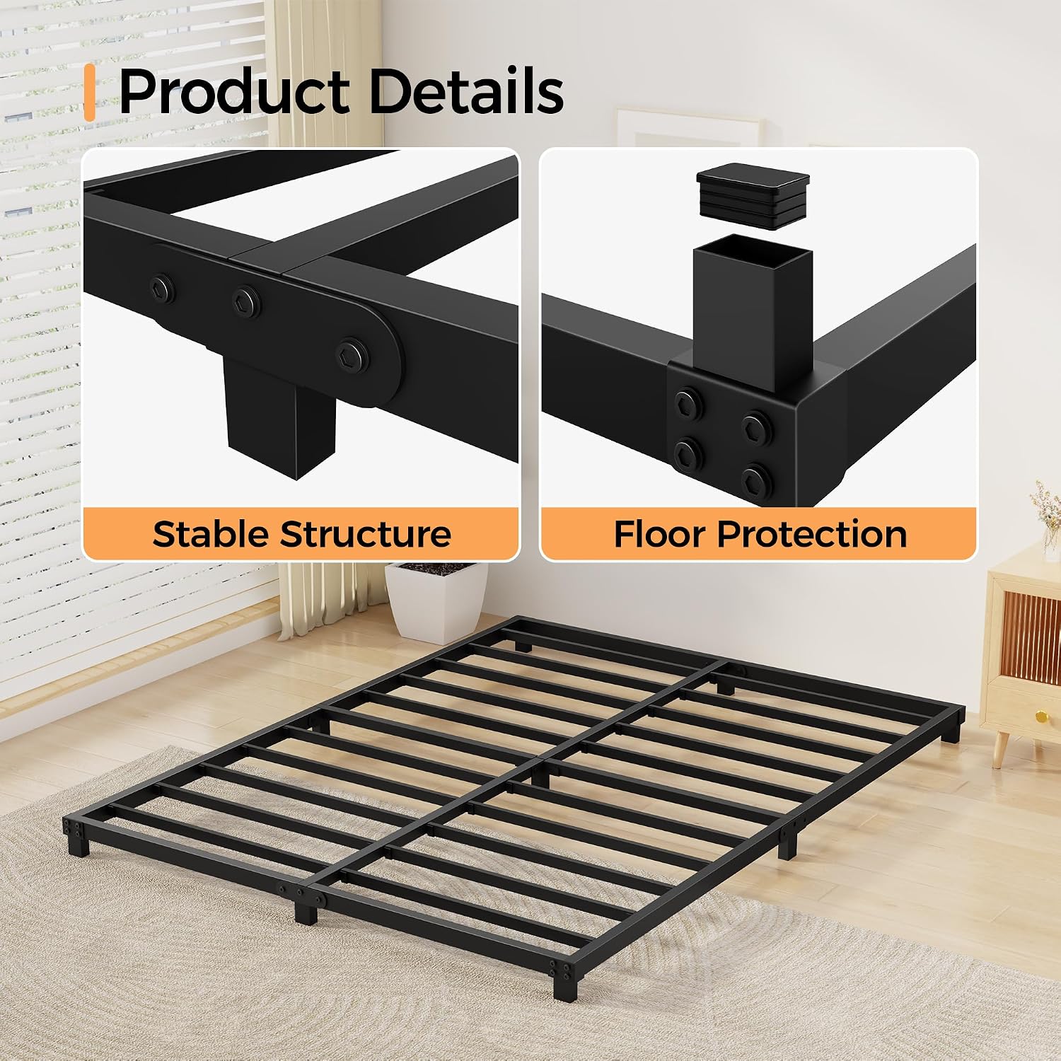 Detalle 2 de Lurxhome LH-0015-F Full-Size Metal Bed Frame, 4-Inch Low Profile