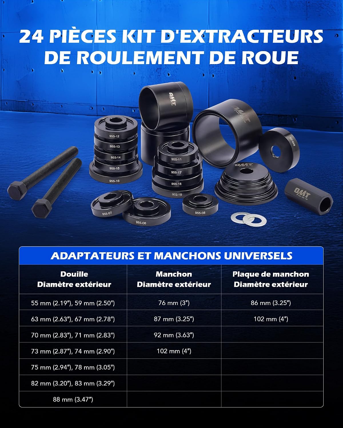 Detalle de Kit Orion Motor Tech 24 pièces pour extracteurs de roulement de roue, avec mallette rouge