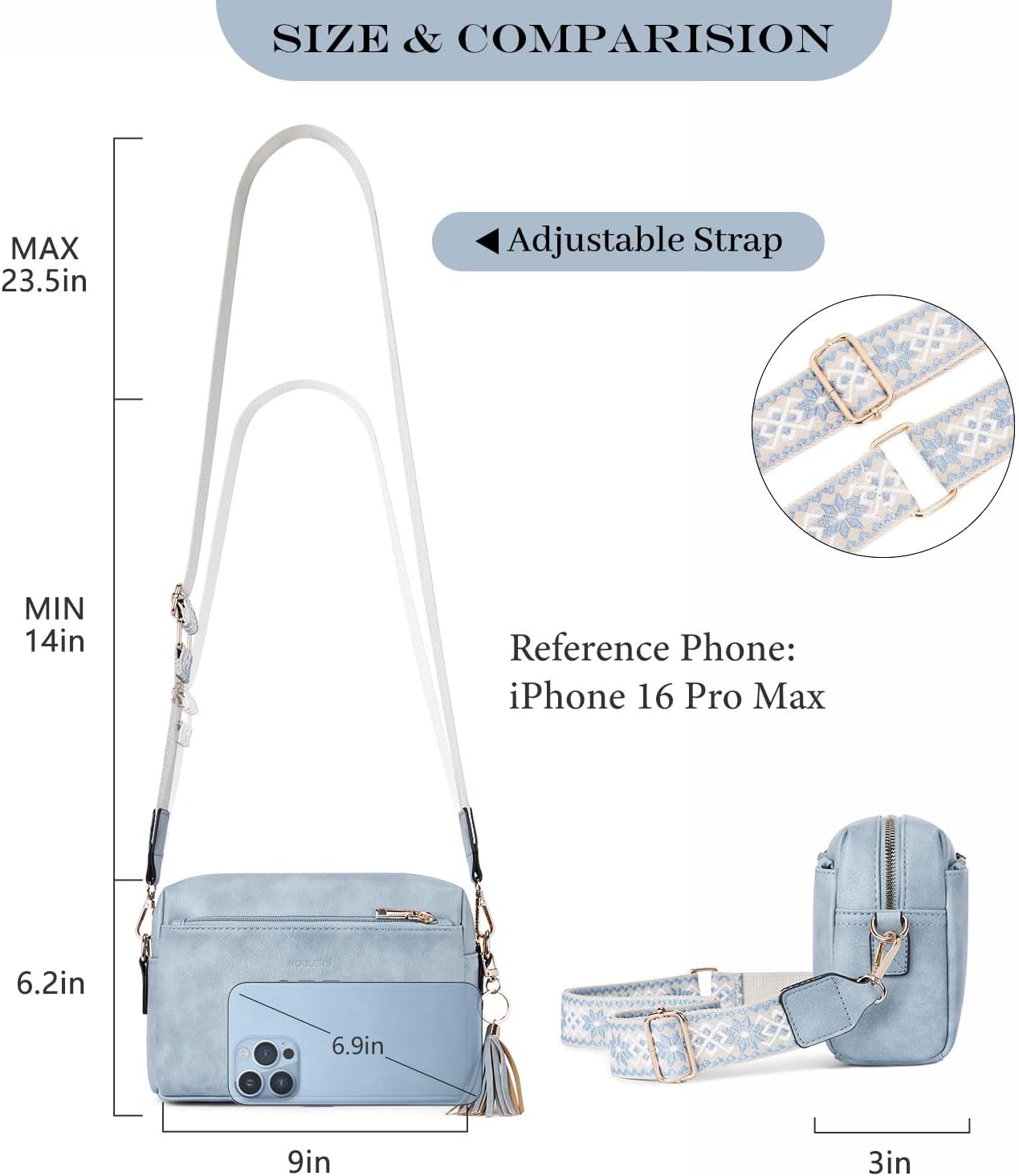 Detalle de Roulens Piccola Borsa a Tracolla Donna con 3 Scomparti Capienti: stile compatto e versatile
