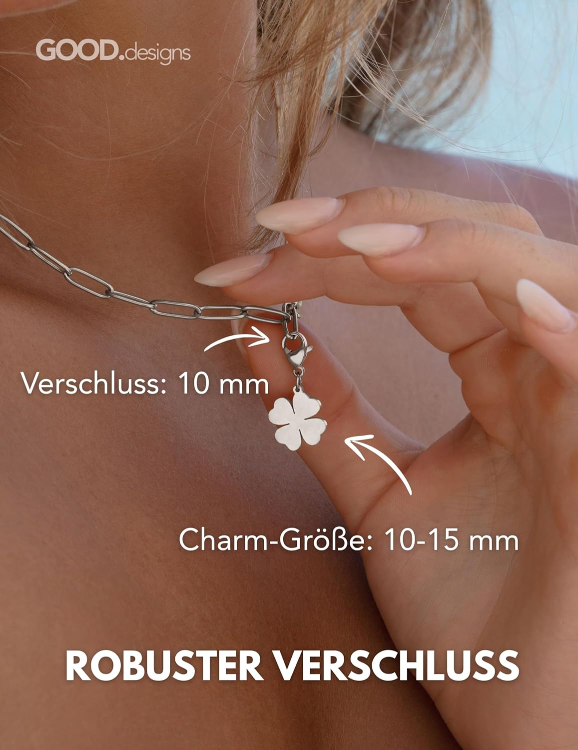 Detalle 2 de GD GOOD.designs Charms Anhänger mit Karabiner-Verschluss – 316L Edelstahl, Silber oder 18K-Vergoldung