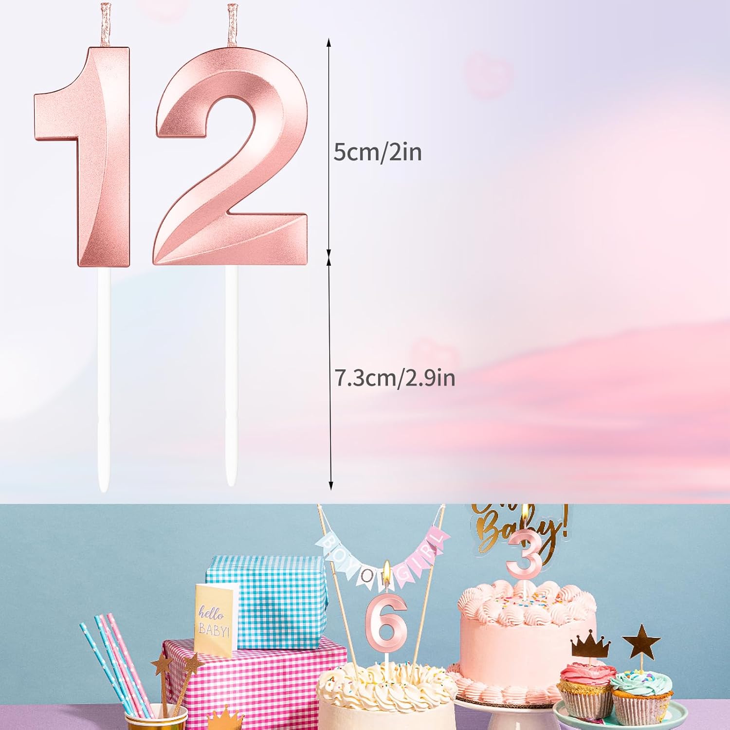 Thumbnail 1 de Yiran 3D Birthday Candles Rose Gold Number 18 (Candle Cake Topper)