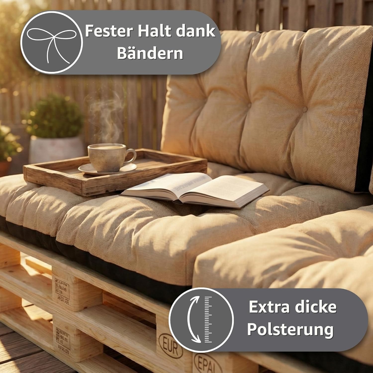Thumbnail 3 de Amazinggirl Cuscini per pallet esterno Set da 7 – 120x80 cm seduta e 120x40 cm schienale, grigio chiaro