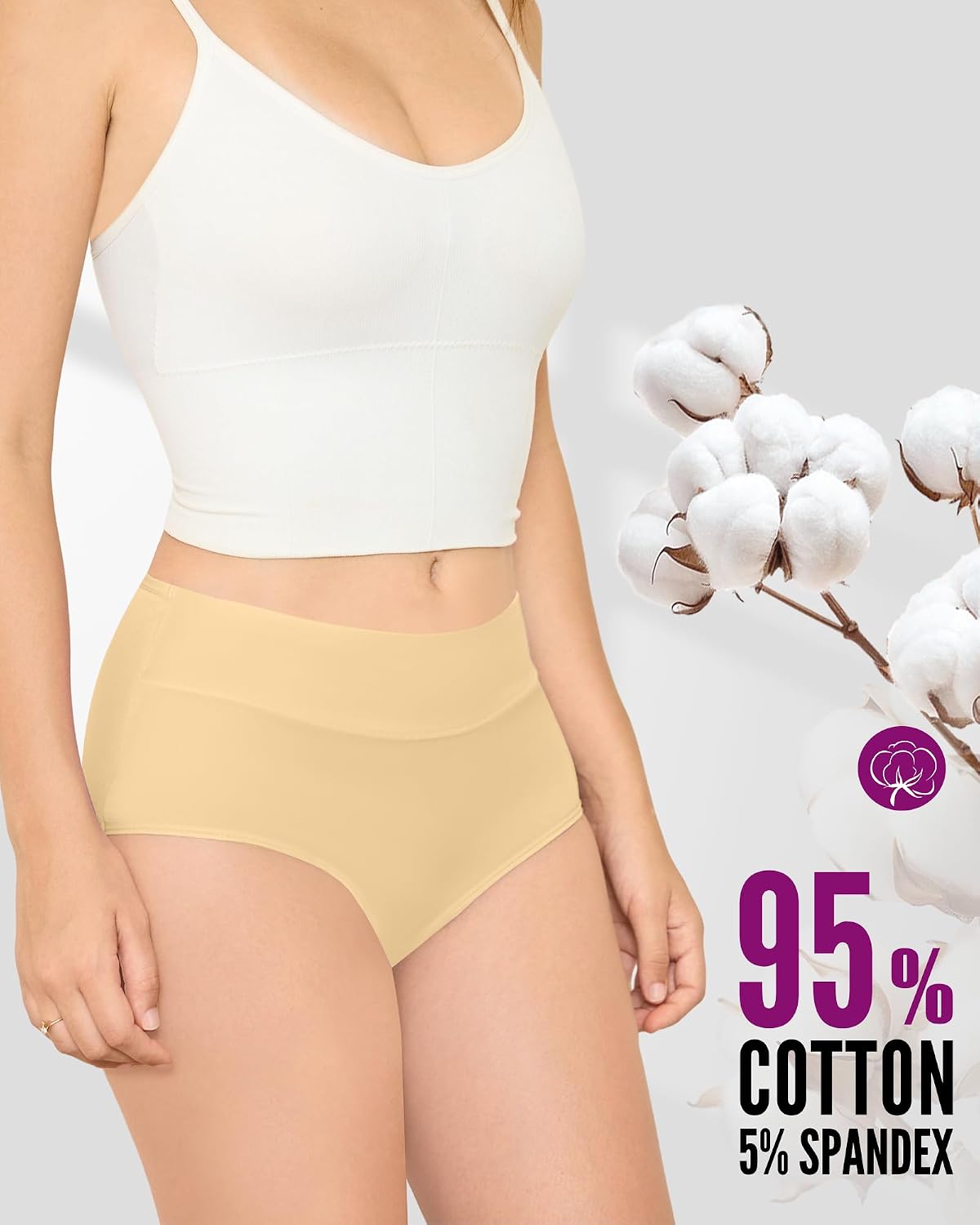 Detalle de TANSTC Damen-Unterhosen 5er Pack – Baumwolle, Hohe Taille, atmungsaktiv, weich
