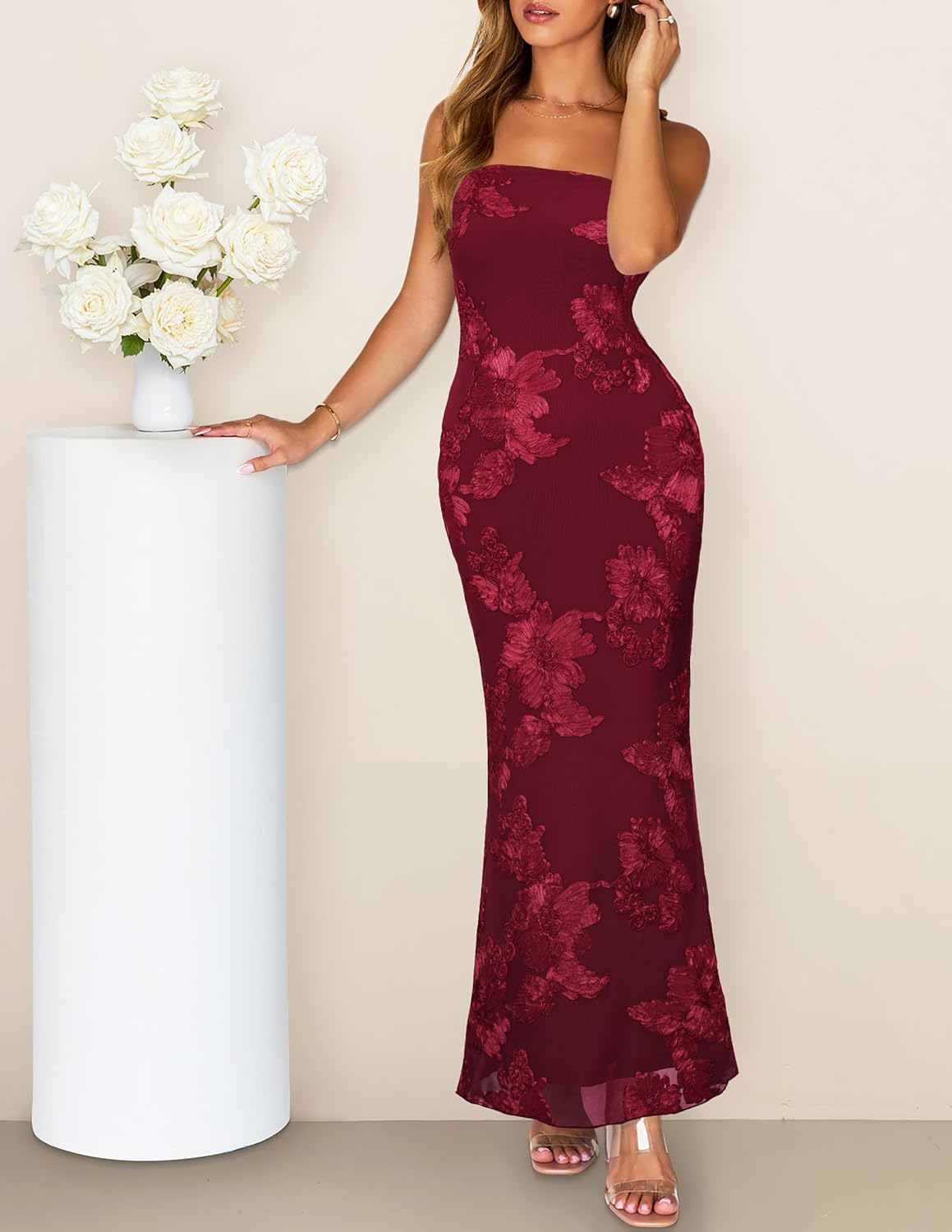 Thumbnail 1 de MEROKEETY Floral Strapless Maxi Dress — 2026 Summer Wedding Guest & Formal Eveningwear