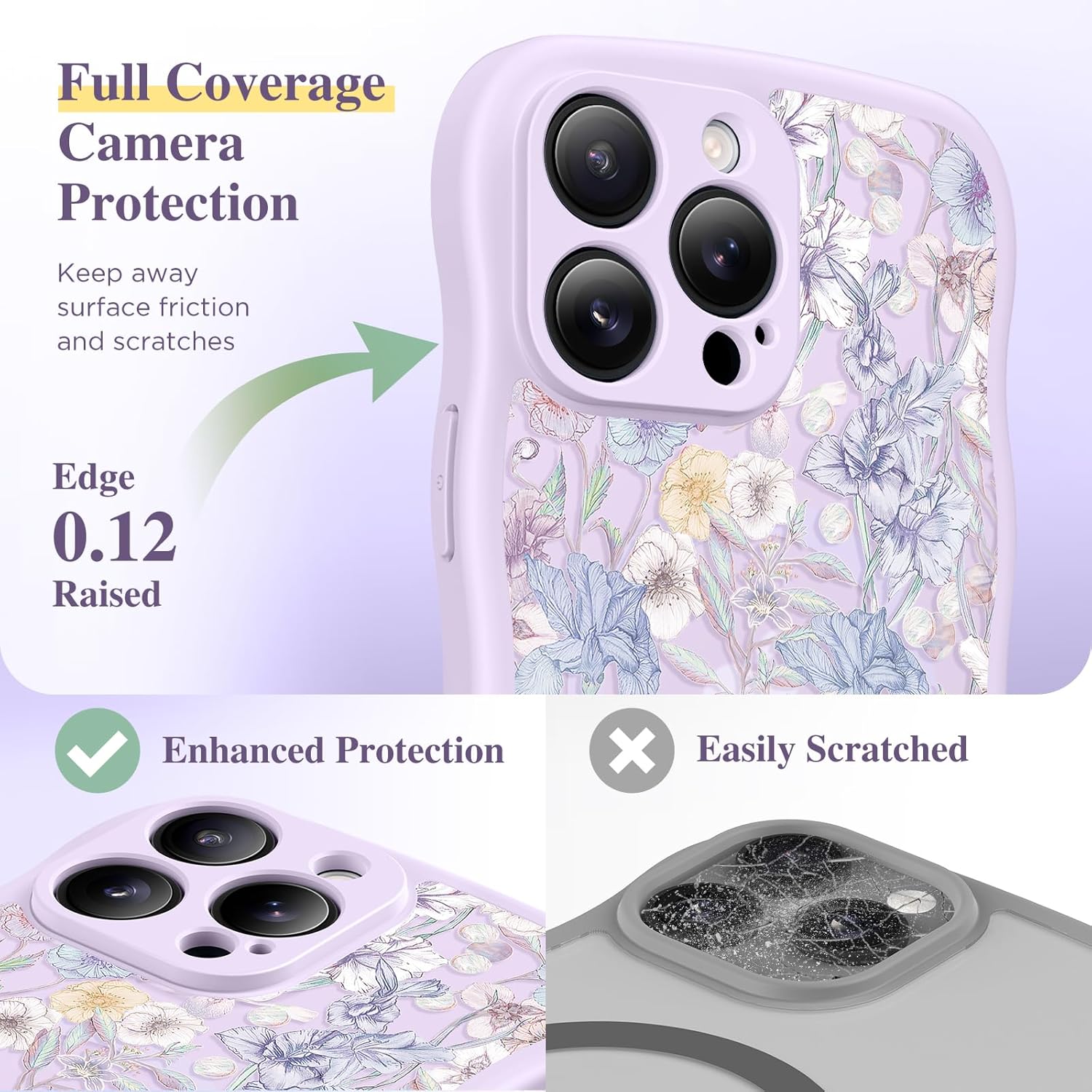 Thumbnail 5 de GVIEWIN iPhone 15 Pro Case with MagSafe — Curly Wave Edge, Floral Translucent, Full Camera Protection