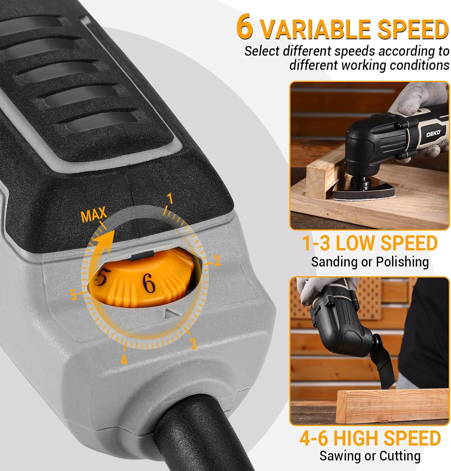 Detalle de DEKOPRO 300W Utensile Multifunzione Oscillante: kit completo per taglio, raschiatura e levigatura