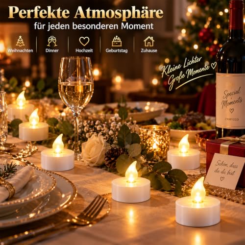 Detalle de CNMTCCO 24 Stück LED-Teelichter, flammenlos, mit CR2032 Batterie, 200+ Stunden Laufzeit – sicher für Weihnachten, Hochzeit & Party