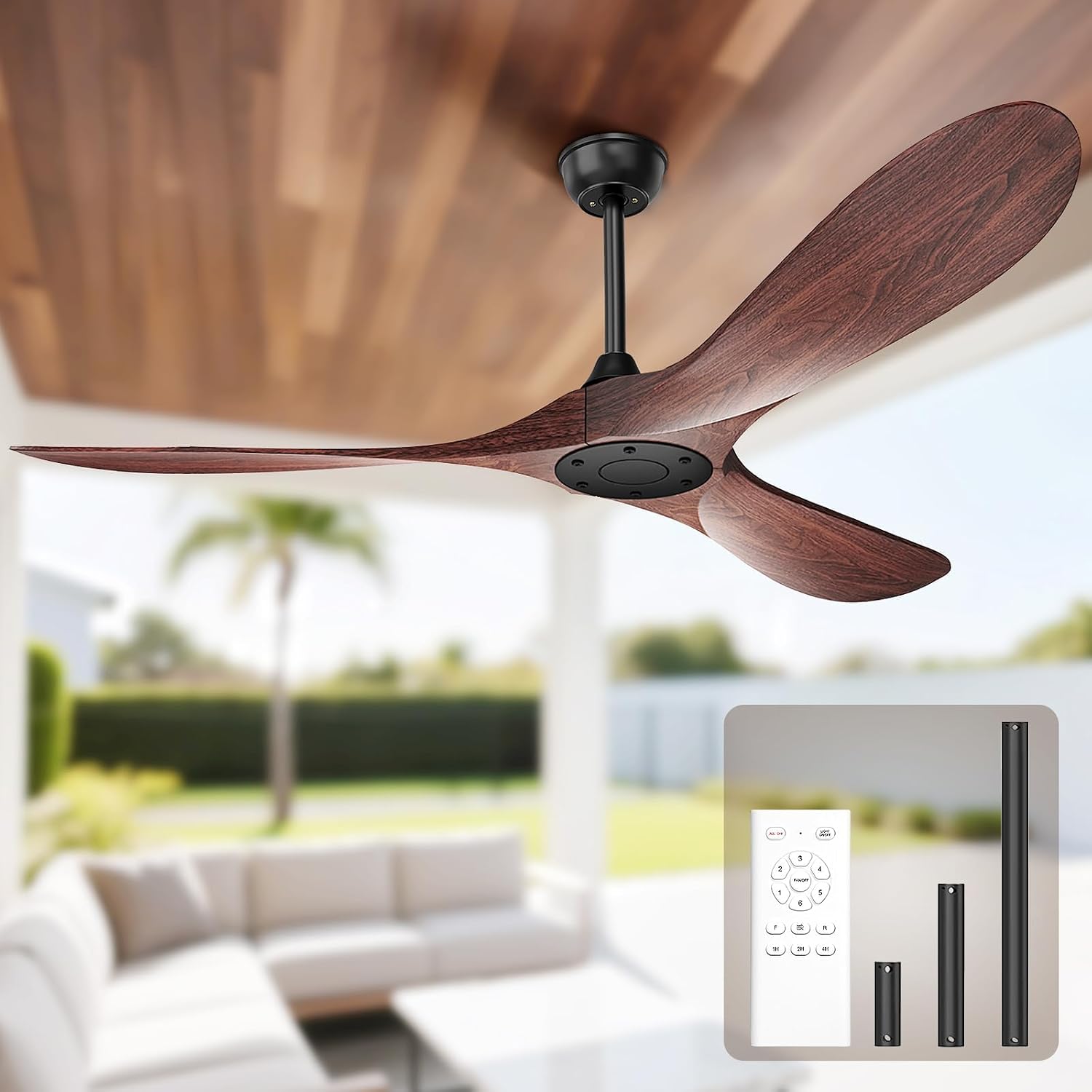 Detalle de Obabala YM-QWABS001-60-002-3 60-Inch Ceiling Fan, Walnut, Remote, 6 Speeds