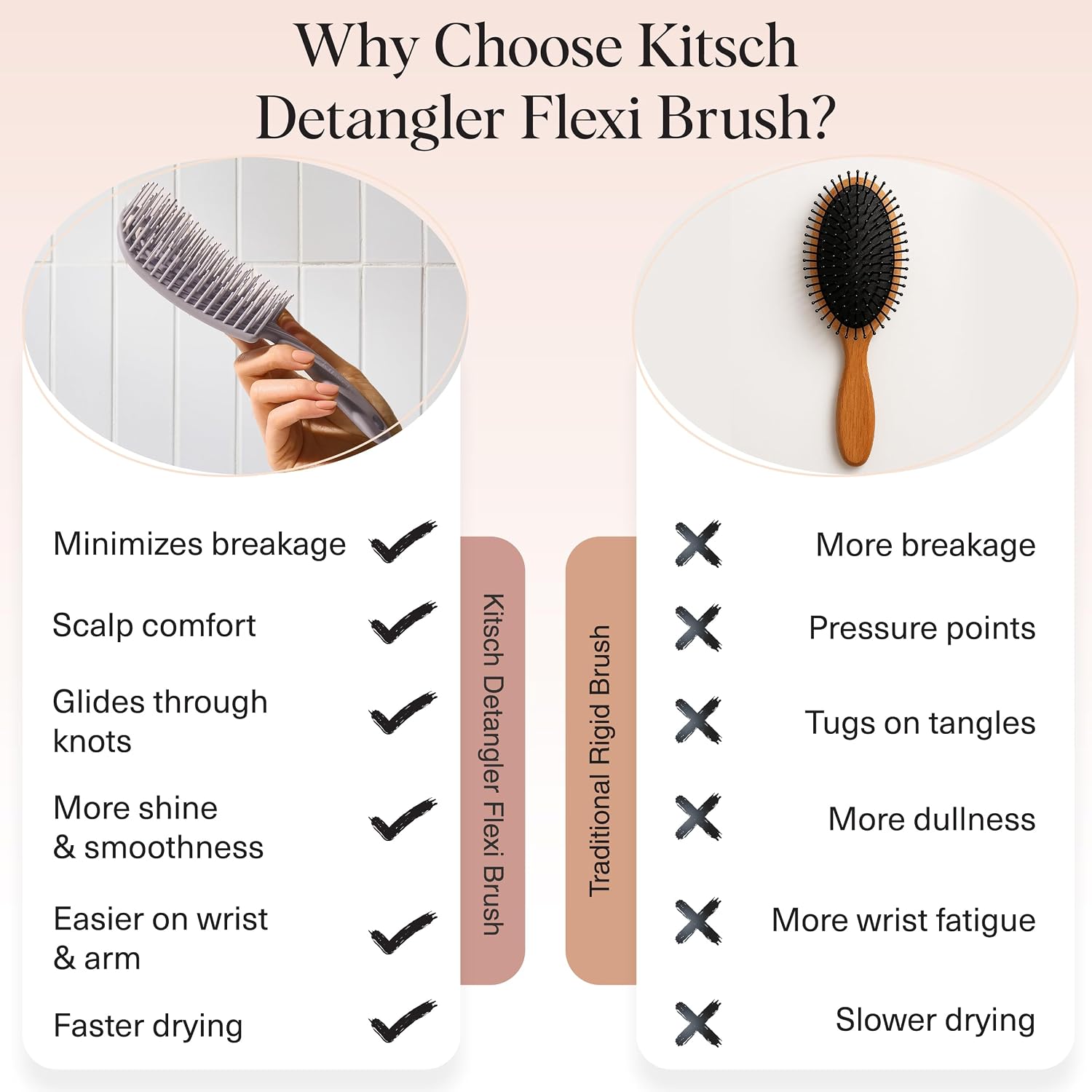 Detalle de Kitsch Detangle Hair Brush – Flexi Flow Detangling Brush for Curly Hair (Soft Violet)