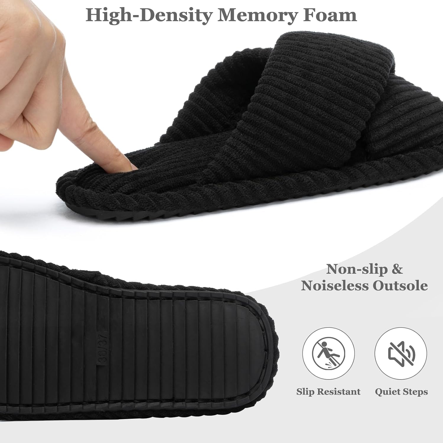 Thumbnail 3 de GOEWY Chaussons Femme en Velours Côtelé avec Mousse Mémoire et Semelle Antidérapante