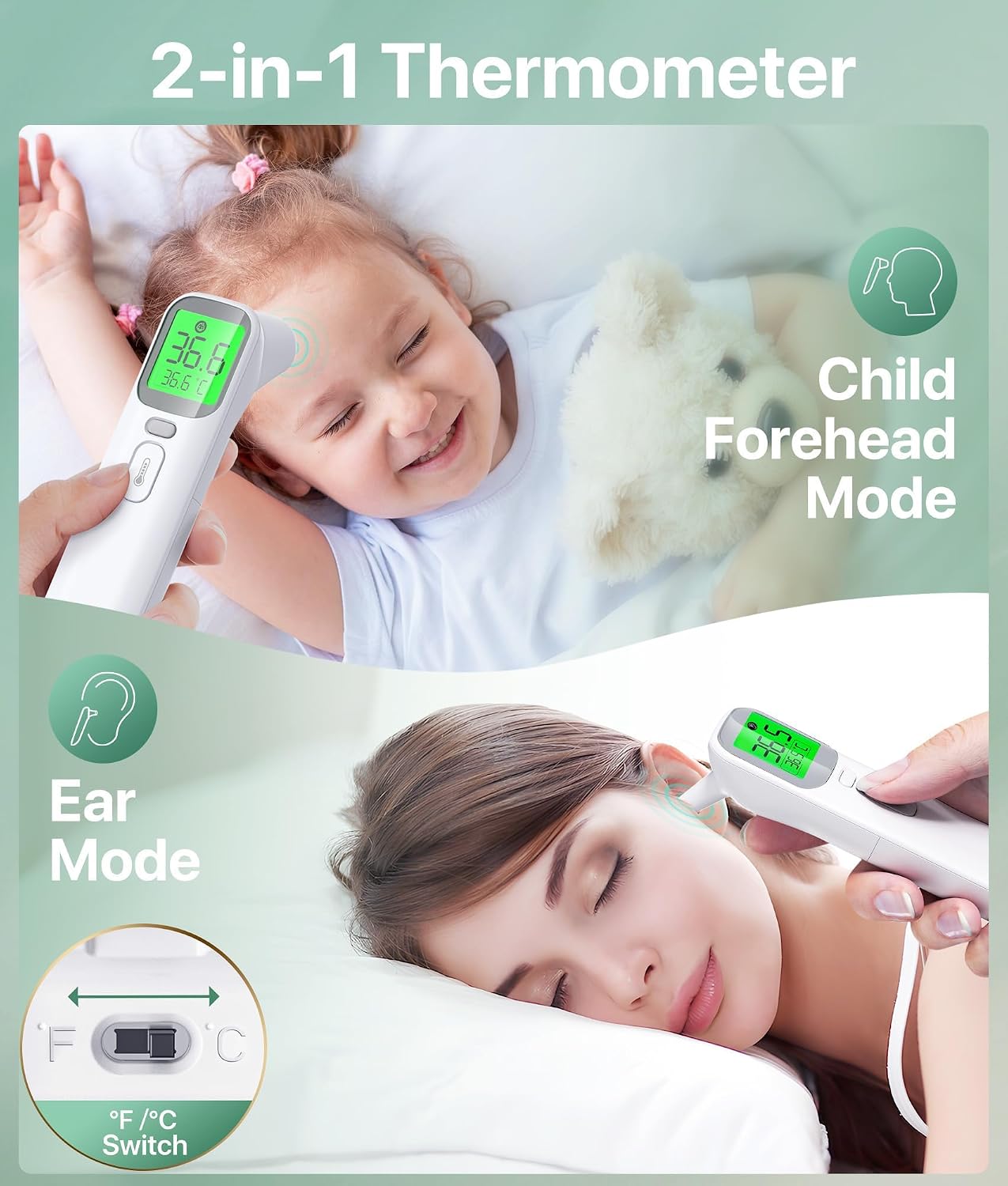 Detalle 2 de FACEIL AOJ-20A Infrared Thermometer for Forehead and Ear, 40-Reading Memory