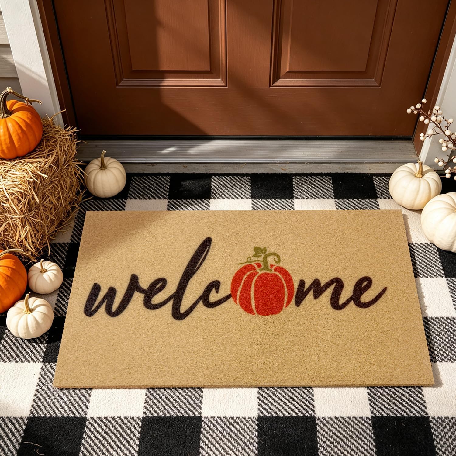 Detalle de PKFEDR PK-DM-FBA Pumpkin Welcome Doormat, 17 x 30-Inch Polyester, Non-Slip