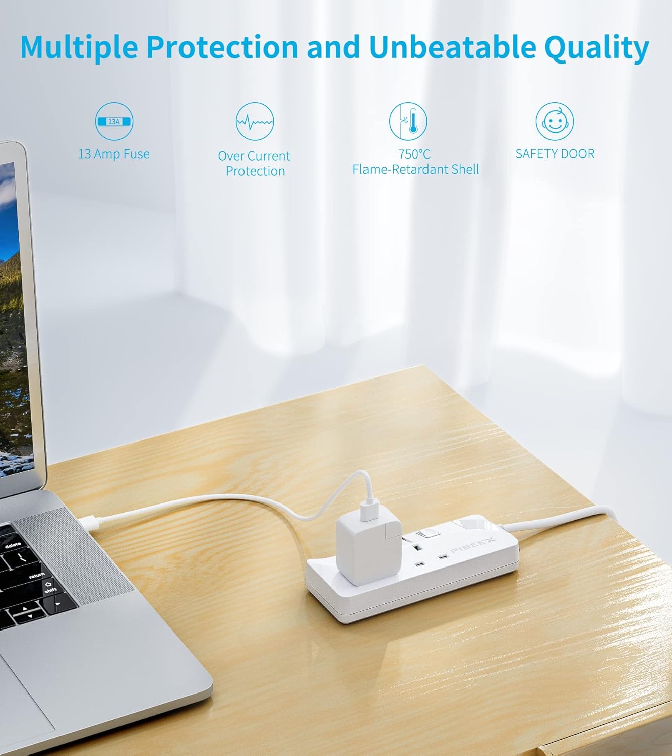 Thumbnail 1 de PIBEEX Extension Lead 2 Way Plug Sockets with Individual Switches