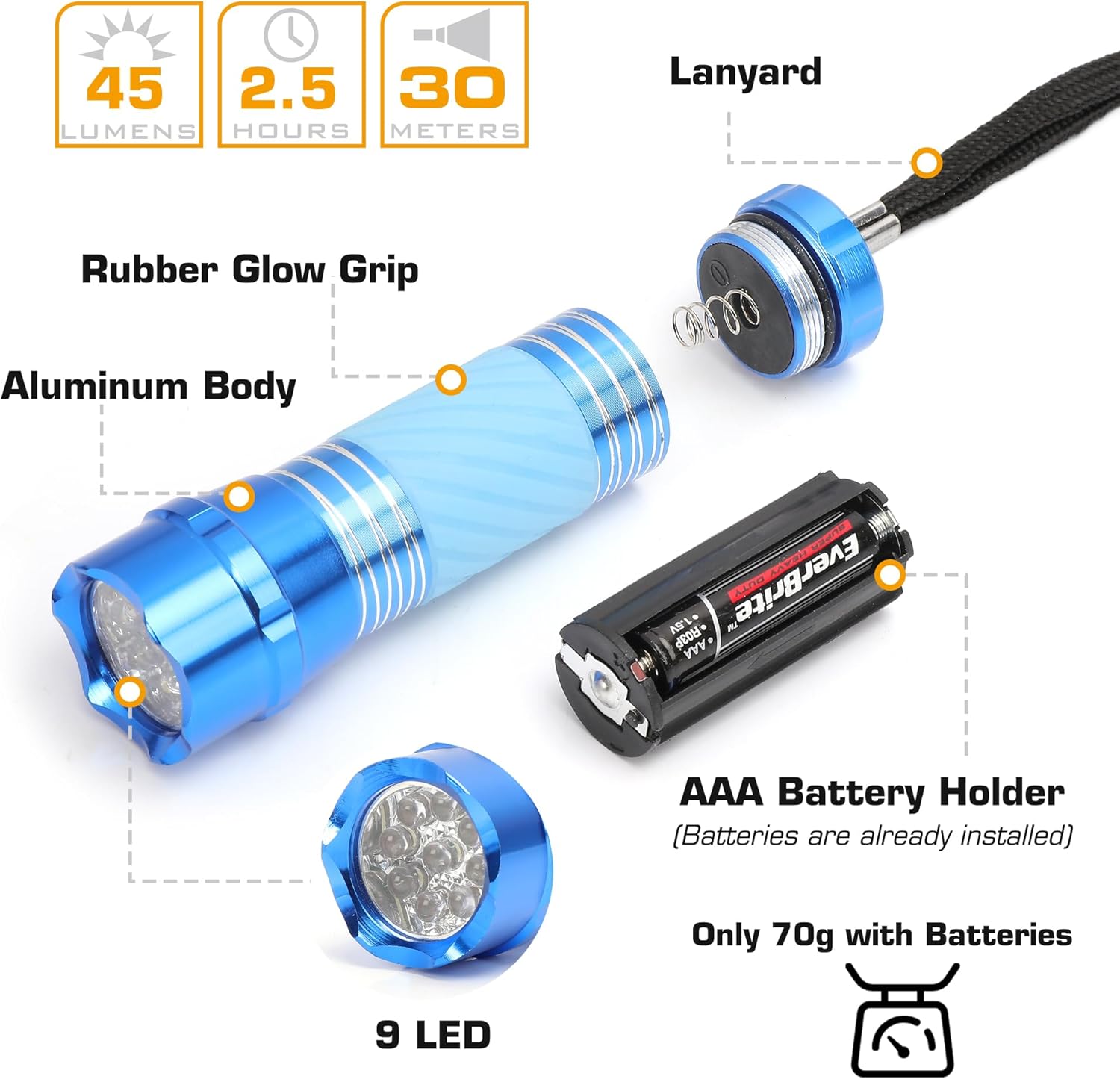 Thumbnail 1 de EverBrite 4-Pack Small LED Torches 45 lm