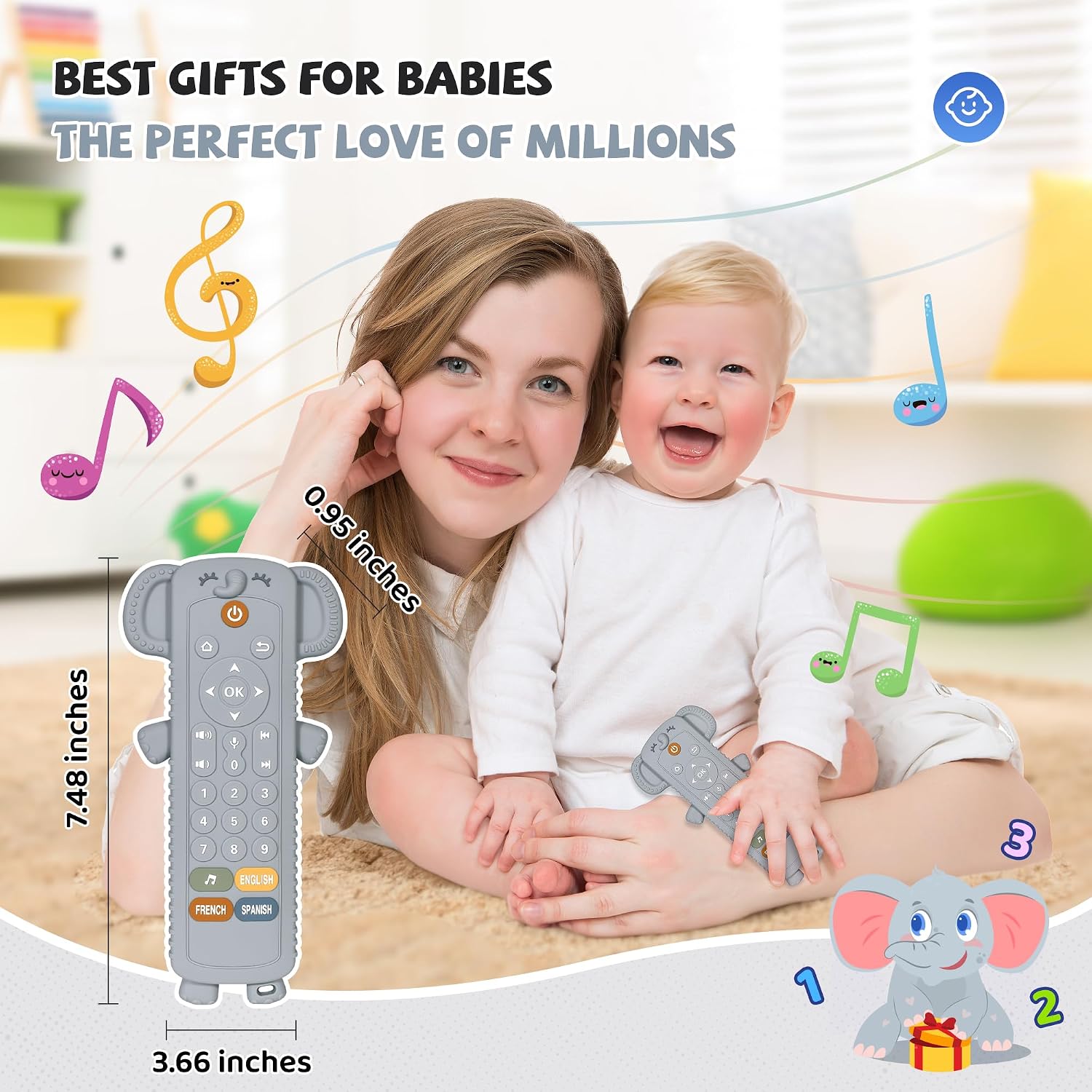 Detalle 2 de Baby remote control toy with silicone teether cover — musical learning in 3 languages (English, Spanish & French) for 6–18 months
