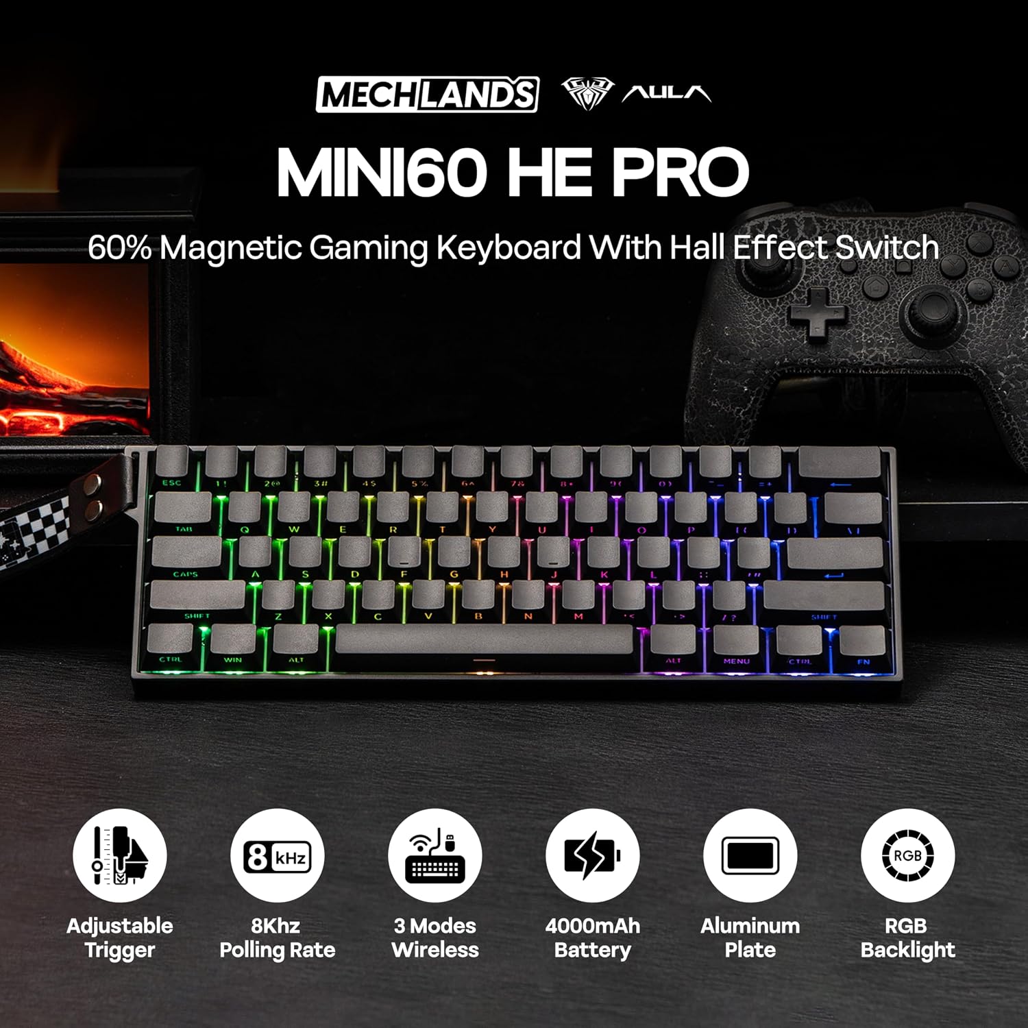 Detalle 2 de MechLands Aula Mini60 HE PRO wireless 4000mAh ⌨