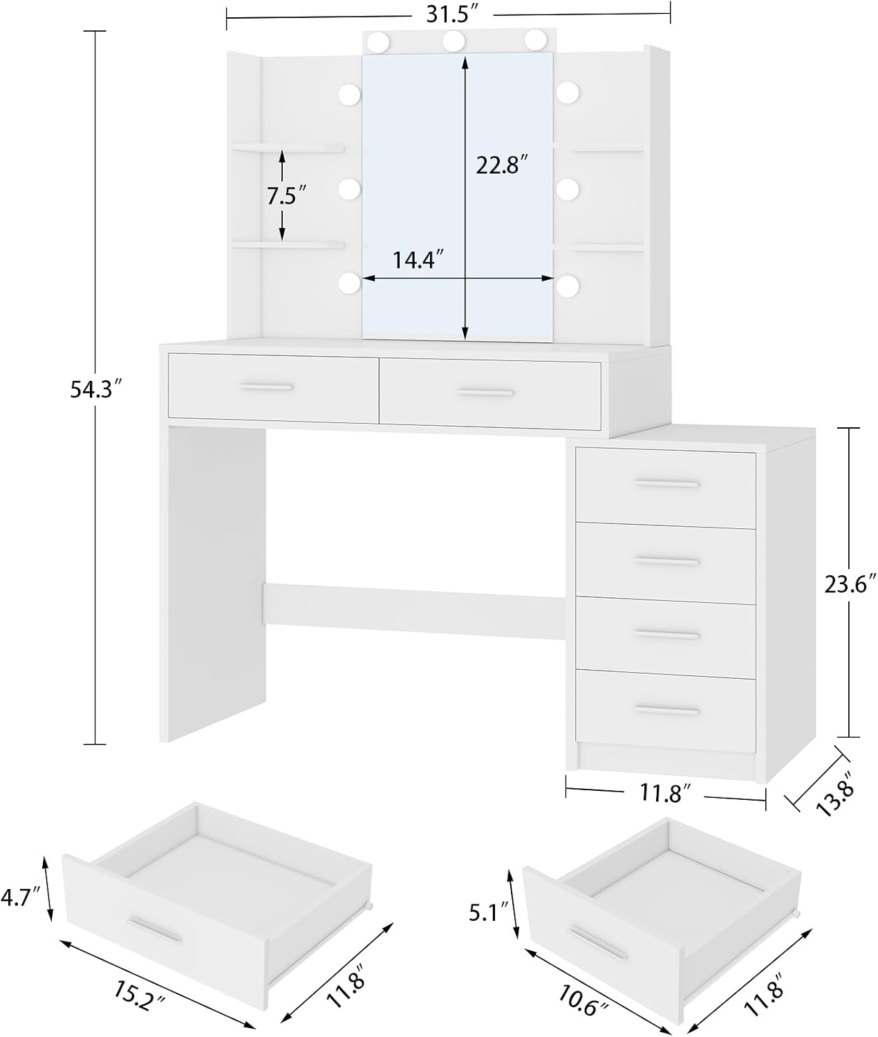 Detalle 2 de FIONESO Vanity Desk, 41.3-Inch