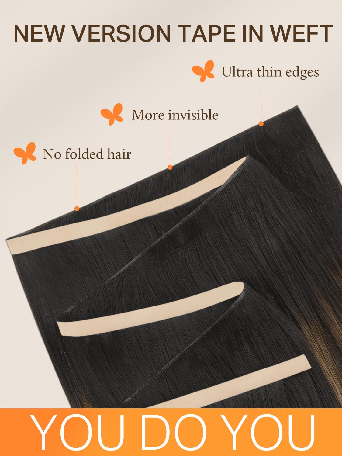 Detalle de DOORES Tape-in Weft Hair Extensions - Genius Seamless, Balayage Dark Brown to Chestnut Brown, 20 Inch, 60g