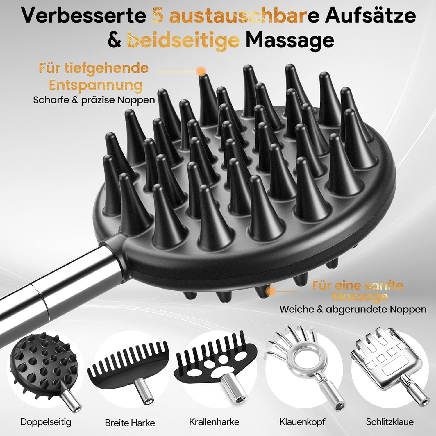 Detalle 2 de Rückenkratzer mit ausziehbarem Teleskopstiel und 5 abnehmbaren Kratzköpfen (Geschenkbox)