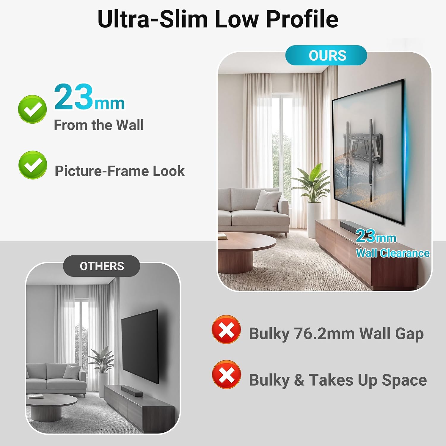 Detalle 2 de BONTEC Supporto TV da Parete per TV 43-100" — VESA 800x600, profilo ultra-sottile e portata fino a 100 kg