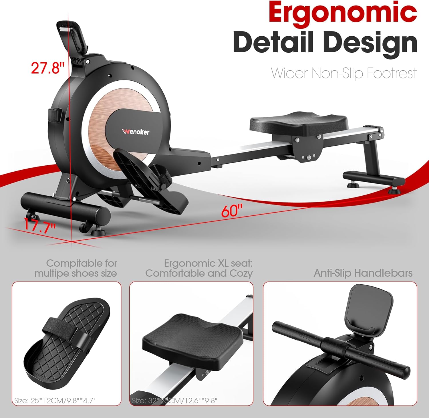Detalle 2 de Wenoker magnetic rowing machine 32 levels