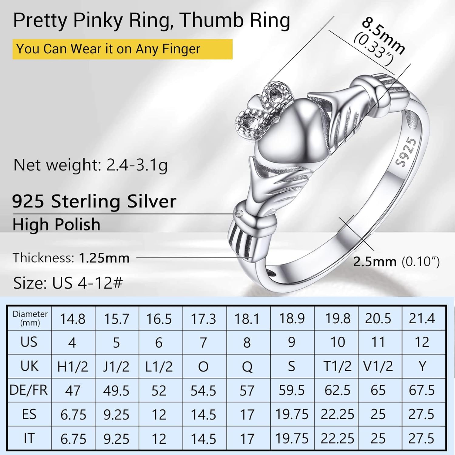 Thumbnail 5 de Anello da donna PROSILVER in argento 925 Claddagh Ring/Triquetra Mirusa (7–27) con confezione regalo