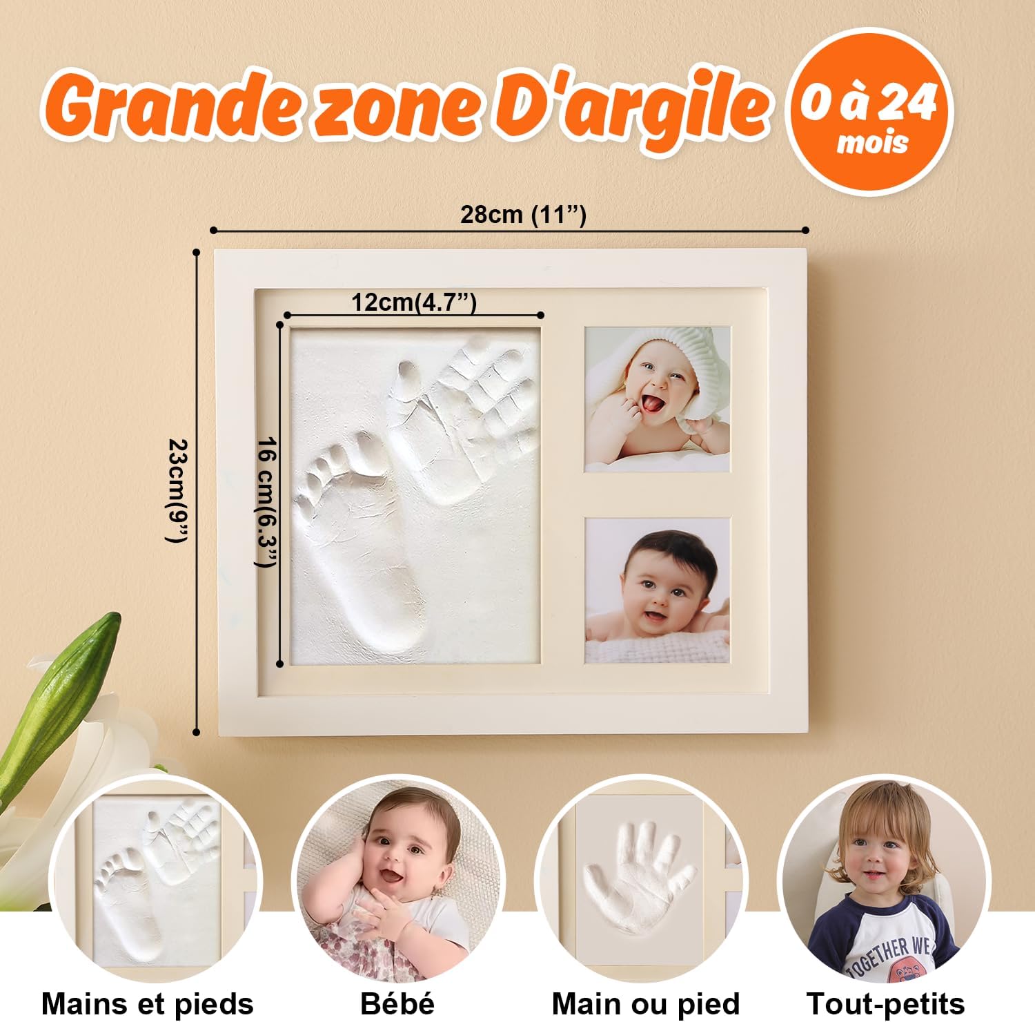 Thumbnail 4 de PewinGo Cadre Empreintes Bébé — Kit d'empreintes pieds et mains personnalisé, cadre photo bois blanc