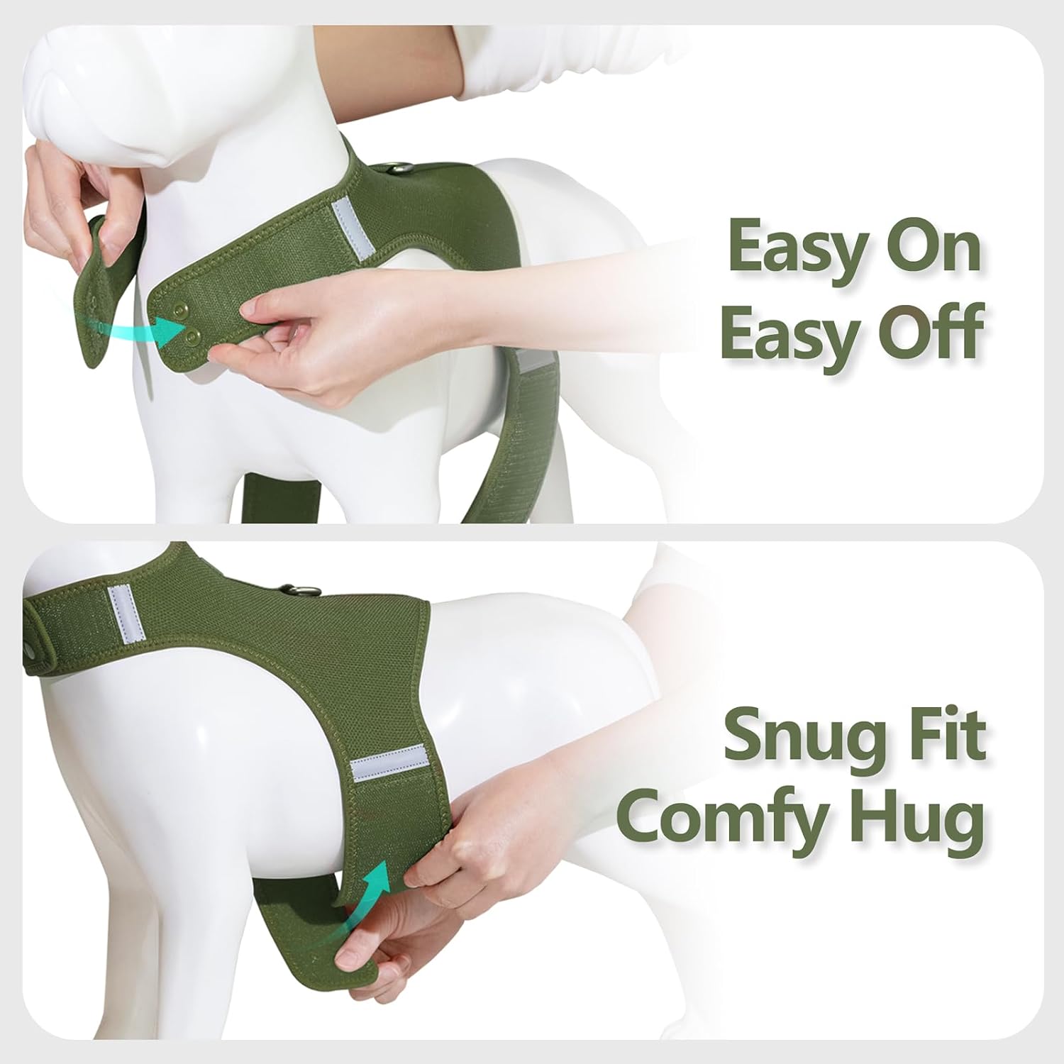Detalle 2 de Sunraymascota Small Dog Harness with Reflective Design (Misty Green, Size S) – Adjustable, Lightweight & Breathable